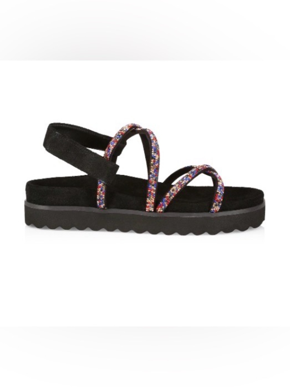 Persah Black Suede Women's Strappy Sandals with Multicolor Bead Accents